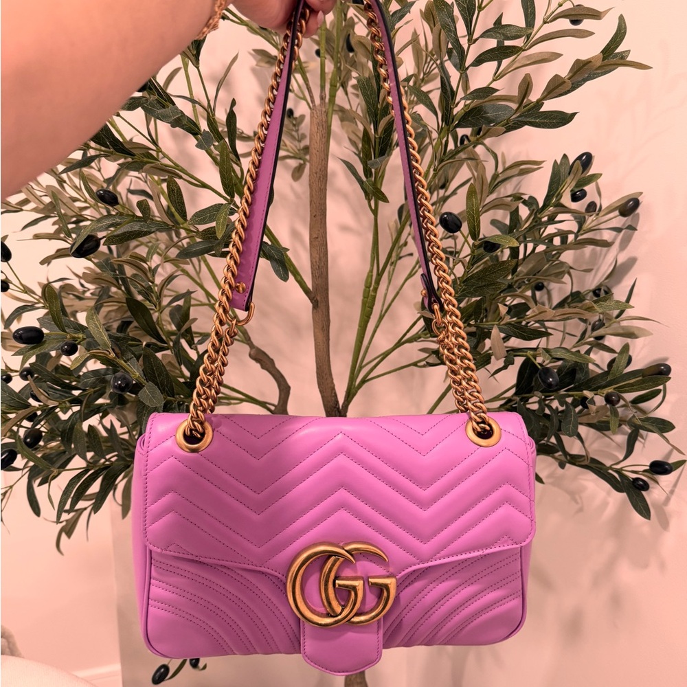 Gucci Pink and Gold Quilted Shoulder Bag